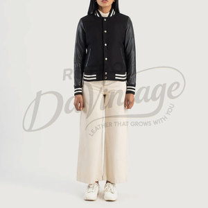 Premium Women Varsity <b>Jacket</b> Real Leather Sleeves Wool Blend Body Classic Letterman <b>Bomber</b> <b>Jacket</b> Slim Fit Casual Outerwear - Product Image 2