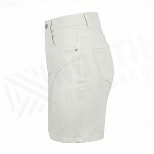Jupe crayon mini en jean taille haute pour femme, couleur unie, style décontracté avec poches, coupe ajustée, toutes saisons, tissu tissé - Product Image 3