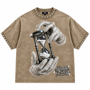 T-shirt à col rond surdimensionné pour homme Ready To Win avec imprimé sablier, style streetwear, manches courtes, en coton - Product Image 1