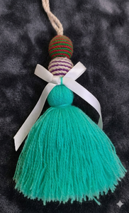 Adorno colgante decorativo con borlas, pompón turquesa y cuentas a rayas para tiradores de armario - Product Image 6