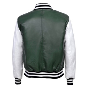 Chaqueta Varsity Negra y Verde Personalizada para Hombre, Chaqueta de Béisbol de Cuero Napa Premium, Logotipo y Colores Personalizados, Fabricante de Marca Privada - Product Image 3