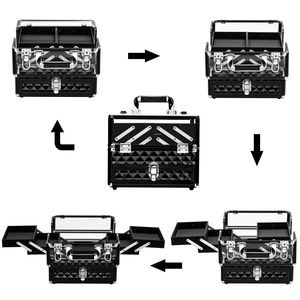 Valigetta Cosmetica Portatile SM 1923 in Alluminio Nero con Chiusura a Cerniera, Borsa per il Trucco a Scacchi con Manico e Logo - Product Image 3