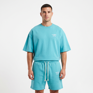 Ensemble deux pièces personnalisable pour homme, t-shirt à manches courtes et short de couleur unie, vêtements d'été respirants avec design personnalisé - Product Image 5