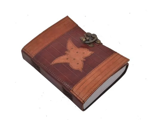 Vintage Antique Butterfly Leather Journal <b>Diary</b> & <b>Notebook</b> Handmade with Thread Sewing & Saddle Stitching Spiral Binding - Product Image 2