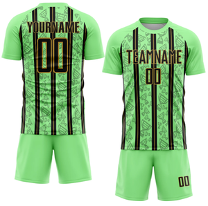 Ensemble d'uniformes de football personnalisés sublimés pour hommes, vert et noir rayé, manches courtes, évacuation de l'humidité, coupe athlétique toutes saisons - Product Image 5