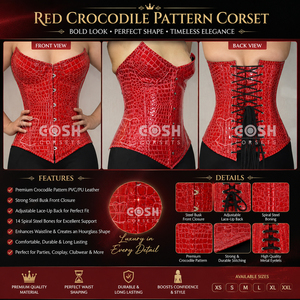Corsé de Cuero Sintético con Estampado de Cocodrilo Rojo, con Varillas de Acero, para Mujer - Product Image 6