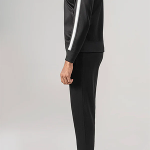 Conjunto Deportivo Informal para Hombre, Chaqueta Deportiva Negra con Cierre Completo y Cuello Alto, Pantalones Deportivos con Franjas Laterales Blancas, 100% Algodón - Product Image 3