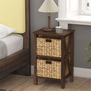 Comodino stretto a 3/4 livelli con design a X e 2/3 cestini in paglia di mare - Product Image 2