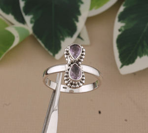 Bague Vintage Classique en Améthyste Poire en Argent Sterling 925 avec Pierre Gemme Goutte d'Eau Pointillée, Bijoux pour Mariage, Fête, Pierre de Naissance, Vente en Gros - Product Image 4