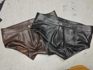 SALEH ENTERPRISES Men's Genuine Leather <b>Boxer</b> Briefs Mid-Rise Solid Color Soft Comfortable Fit <b>Black</b> Brown - Product Image 2