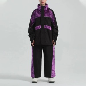Traje de Esquí Unisex con Bloques de Color Morado y Negro, Chaqueta y Pantalones Impermeables y Aislantes, Cuello Alto, Cierre de Cremallera, Trajes para Adultos - Product Image 4