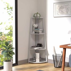Libreria Angolare in Bambù a 4 Ripiani, Alta 47,2 Pollici, Scaffale Moderno a Scala Aperta per Ufficio e Soggiorno - Product Image 6