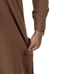 Factory Wholesale OEM <b>Men's</b> Brown Digital Print Salwar Kameez Wash and Wear Band Collar Semi Formal Traditional <b>Kurta</b> Suit - Product Image 2