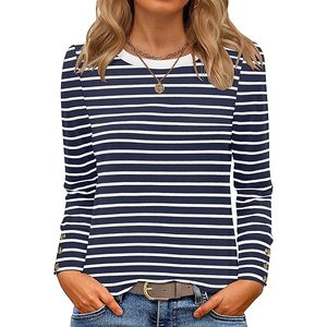 Slim Fit Daily Wear striped t shirt Womens casual long sleeve <b>patchwork</b> breathable anti pilling <b>top</b> outfit - Product Image 1