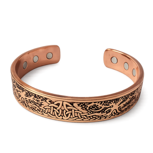 กำไลข้อมือทองแดงลายนูนสไตล์วินเทจ ดีไซน์ลายดอกไม้ประณีตเพื่อสุขภาพ - Product Image 2