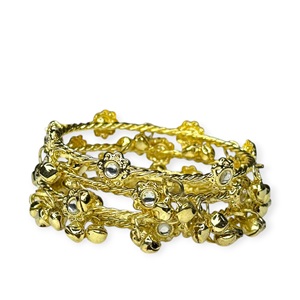 Limited Stock 24K Gold Plated Kashmiri Ghungroo Metal <b>Bangles</b> with Jhumki Floral Stones for Wedding-Perfect Gift - Product Image 2