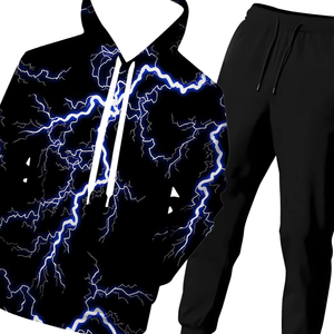 Conjunto Deportivo Sublimado con Estampado Eléctrico para Hombre, Sudadera con Capucha Negra y Pantalones, Ropa Deportiva Completa, Cómoda para Correr - Product Image 5