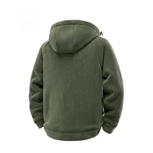 Unisex Olive Green Hooded Denim <b>Racer</b> <b>Jacket</b> Zipper Closure Waterproof Winter Wear Regular Fit Sherpa Lining Logo Front - Product Image 2
