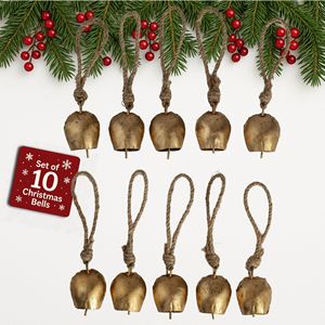 Juego de 10 Campanas Rústicas Navideñas Hechas a Mano, Campanas de Metal para Colgar, Adornos Vintage para Árboles, Decoraciones Doradas Estilo Granja, Venta al Por Mayor - Product Image 1