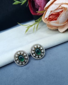 Round Shape Kundan Stud Earrings Oval Stone Studded Antique <b>Gold</b> Plated Kundan Earrings Traditional Kundan Earrings Manufacturer - Product Image 3