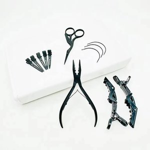 Kit d'outils professionnels en acier inoxydable pour extensions de cheveux en caoutchouc, comprenant des pinces à micro-anneaux, des ciseaux à effiler et une aiguille à boucle - Product Image 4