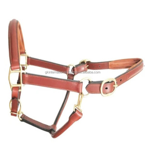 Halter de cheval en cuir rembourré souple à double réglage robuste en tailles d'épi complètes avec matériel en laiton massif licou de course de chevaux - Product Image 1