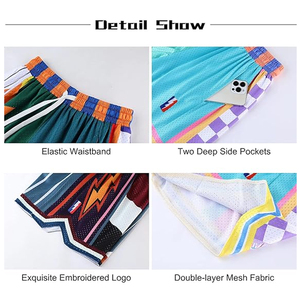 กางเกงบาสเก็ตบอลคุณภาพสูงสำหรับผู้ชาย ผ้าโพลีเอสเตอร์ 100% ลายดอกไม้ ปิดด้วยเชือกผูก ขายส่ง มาตรฐาน BSCI รับผลิตตามแบบ - Product Image 6