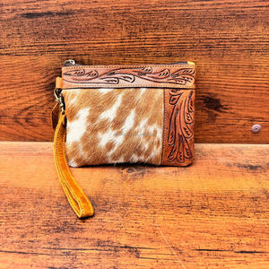 Offre Spéciale cheveux occidentaux sur le bracelet en cuir usiné sac à main pour les femmes en cuir véritable gland pochette Floral usiné Tan pochette en peau de vache - Product Image 3