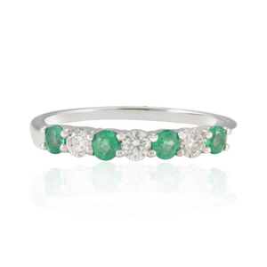 18K Yellow Gold Emerald and Diamond Half Eternity Wedding Band - Product Image 1