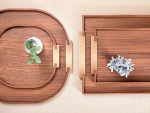 Wholesale Luxury Walnut Wood Serving Tray Bulk Hotel Platter with Elegant <b>Brass</b> Metal Inlay Handles and Modern Slim Design - Product Image 5