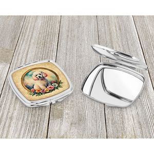 Espejo de maquillaje de viaje compacto para mujer, diseño de flores de caniche blanco, espejo de bolsillo plegable de mano, regalo para niñas - Product Image 3