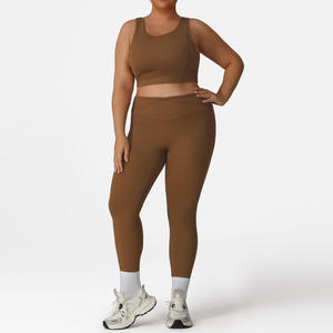 Customized Plus Size <b>Women's</b> 2-Piece Racerback Gym Wear Sets High Waist <b>Compression</b> Breathable Eco-Friendly Yoga Training Print - Product Image 6