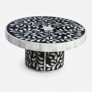 Mesa de Centro Redonda con Incrustaciones de Hueso Indio, Diseño Floral de Lujo, Mesa de Centro con Incrustaciones de Hueso de Camello, Muebles de Madera Personalizados para Sala de Estar - Product Image 3