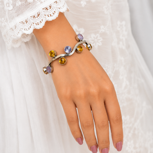 Bracelet manchette en argent pour femme avec pierres de cristal multicolores |   Bijoux Kada faits à la main - Product Image 4