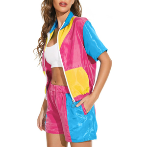 Ensemble de survêtement 100 % nylon avec capuche et short, streetwear personnalisé, coupe-vent respirant uni pour femme - Product Image 6