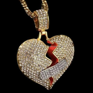 Collar con Colgante de Corazón Roto, Plata de Ley, Bañado en Rodio, Cadena Cubana, Estilo Hip Hop, Joyería Unisex Certificada - Product Image 3