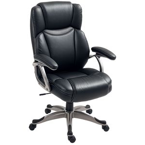 Sedia da scrivania girevole in pelle PU, stile tradizionale, grande e alta, con funzione di inclinazione e altezza regolabile (42,3-46,1") - Nera - Product Image 1