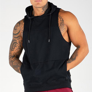 <b>Men's</b> Black <b>Sleeveless</b> Hooded Solid Color Knitted Casual Tank Top Breathable Regular Fit Autumn Wear <b>Hoodie</b> <b>For</b> Online Sale - Product Image 1