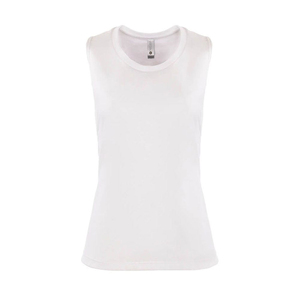 Women's White Knitted O-Neck Sleeveless Moisture-Wicking Tank <b>Top</b> with Front Logo Minimalist Solid Color Regular Length - Product Image 1