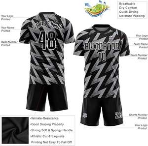 Uniforme de Fútbol Personalizado al por Mayor |   Conjunto Deportivo Cailan & Black, Transpirable, Ligero, de Secado Rápido, de Poliéster, Manga Corta |   Para Todas las Estaciones - Product Image 3