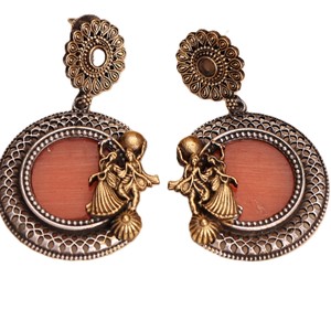 ต่างหูแบบติดหูทรงโบราณชุบเงินโบราณประดับด้วยทองเหลืองแบบดั้งเดิมและหินอาเกต เหมาะสำหรับเป็นของขวัญหมั้นสำหรับเธอ - Product Image 1