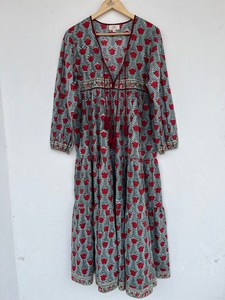 Femmes filles imprimé pur coton Maxi robe indien bloc imprimé décontracté été soirée à la mode en gros longue Midi en vrac - Product Image 1
