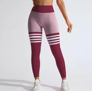 Eco-Friendly High Waist Full Length Seamless Spandex Knitted Geometric <b>Pattern</b> Letter Decoration Sporty <b>Women's</b> Stretch <b>Leggings</b> - Product Image 1