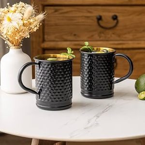 Mug en acier inoxydable martelé noir avec intérieur doré, poignée moderne, tasse à boisson pour les fêtes, résistant à la chaleur - Product Image 4