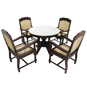 Ensemble de table à manger ronde moderne avec chaises de restaurant en bois et dossier en corde pour salles à manger d'hôtels et de cafés - Product Image 1