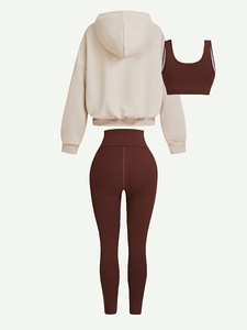 Women 3 Piece Workout Set Custom OEM Long Sleeve Crop <b>Top</b> Sports Bra High Waist <b>Leggings</b> - Product Image 4