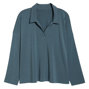 Haut décontracté à manches longues pour femme grande taille avec propriétés anti-plis et respirantes en tissu tricoté polyester/coton modal - Product Image 1