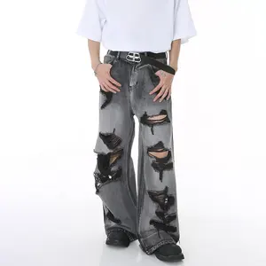 Gdtex потертые джинсовые джинсы hommes high street с дырками для мужчин y2k мешковатые джинсы для мужчин
