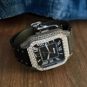 Reloj de Pulsera de Cuarzo Analógico Redondo Personalizado para Hombre, Estilo Hip Hop, Acero Inoxidable Antiguo, Diamante Moissanita, Edición Limitada, Correa de Cuero - Product Image 3