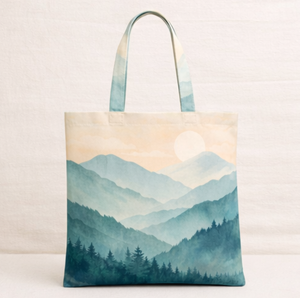 Wholesale Customized Cotton Canvas Shopping Shoulder <b>Bags</b> Canvas Tote <b>Bag</b> Large Size Mountain Landscape Print - Product Image 1